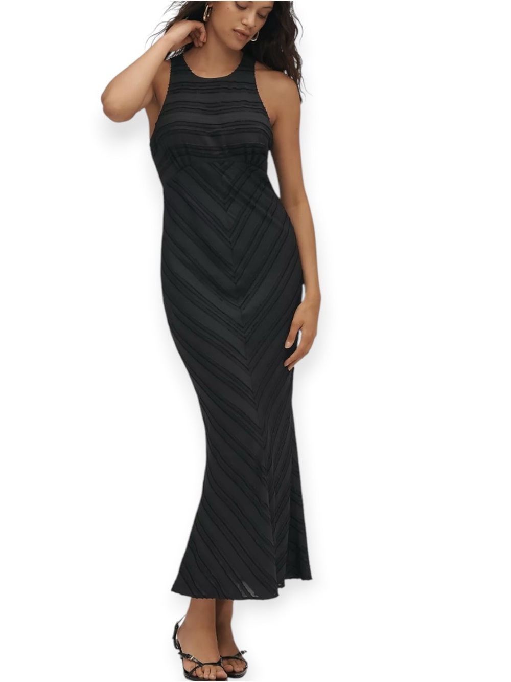 NWT Anthropologie Maeve Textured Slip Midi Dress Black Size Small Petite